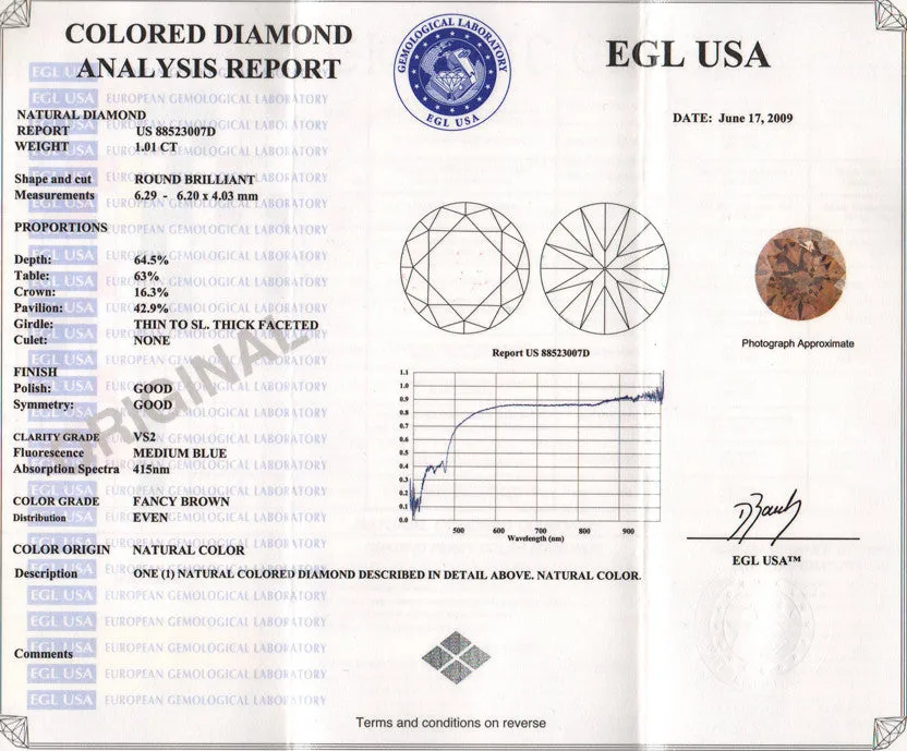 1.01 Carat Cognac Hue Natural Fancy Loose Brown Diamond | Round Brilliant VS2 Clarity