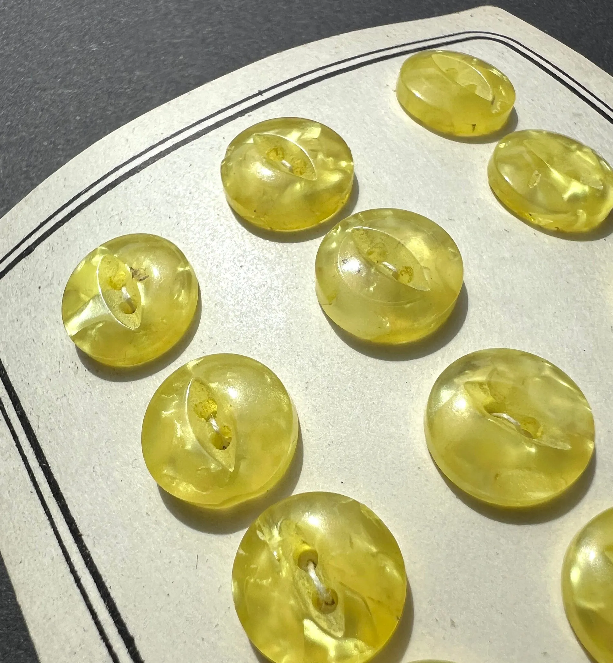 12 Shimmery Vintage Lucite Sunny Yellow 1cm Buttons