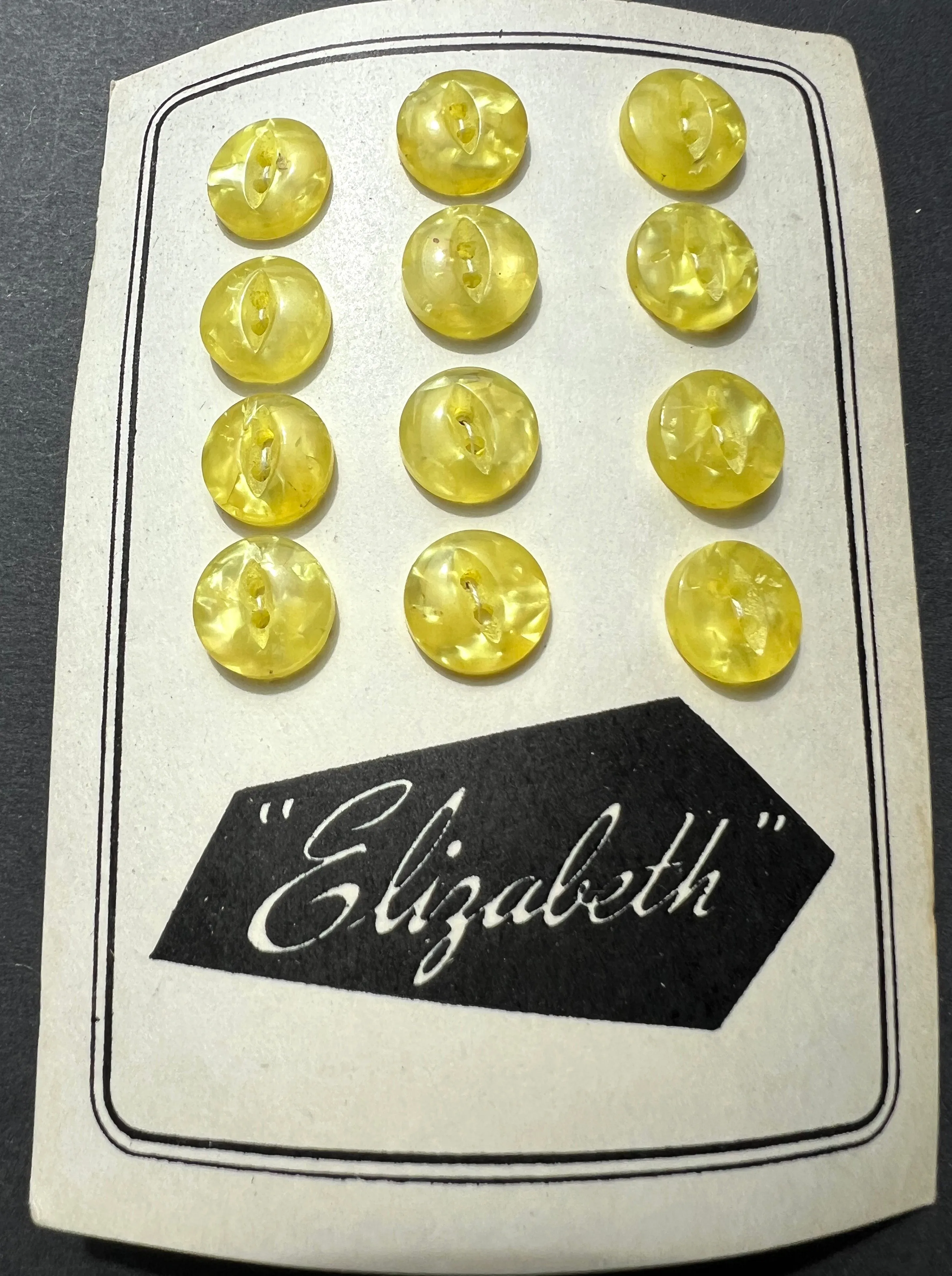 12 Shimmery Vintage Lucite Sunny Yellow 1cm Buttons