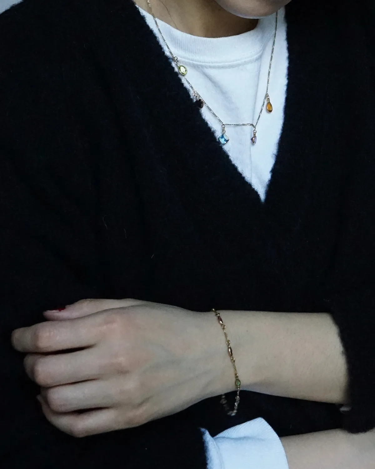 14k Gold Necklace W/ Multi Stones