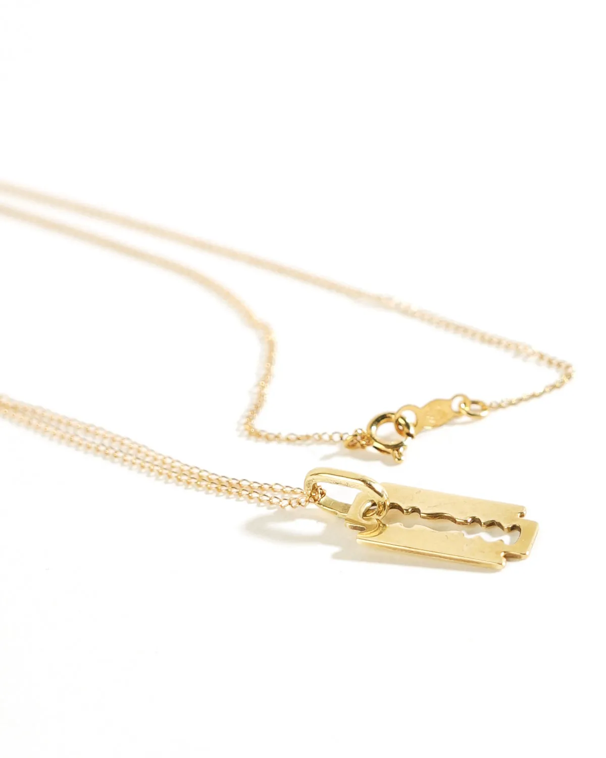 14k Gold Razor Blades Charm Pendant