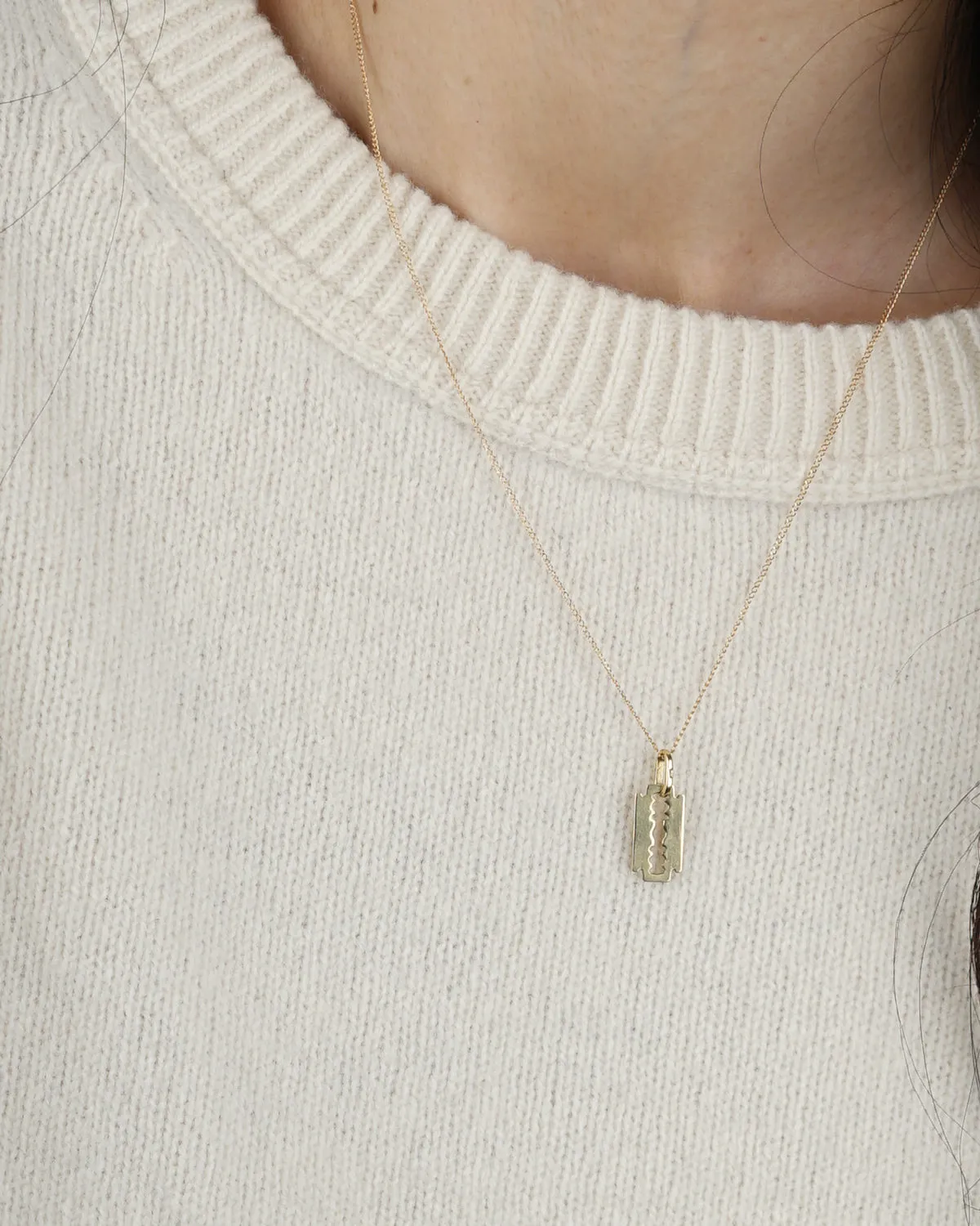 14k Gold Razor Blades Charm Pendant