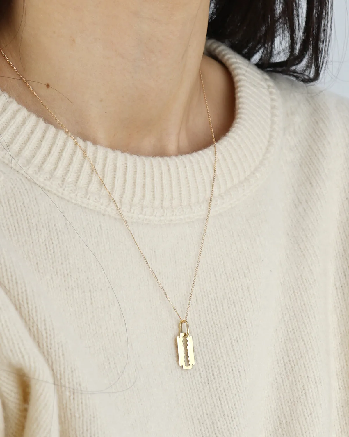 14k Gold Razor Blades Charm Pendant