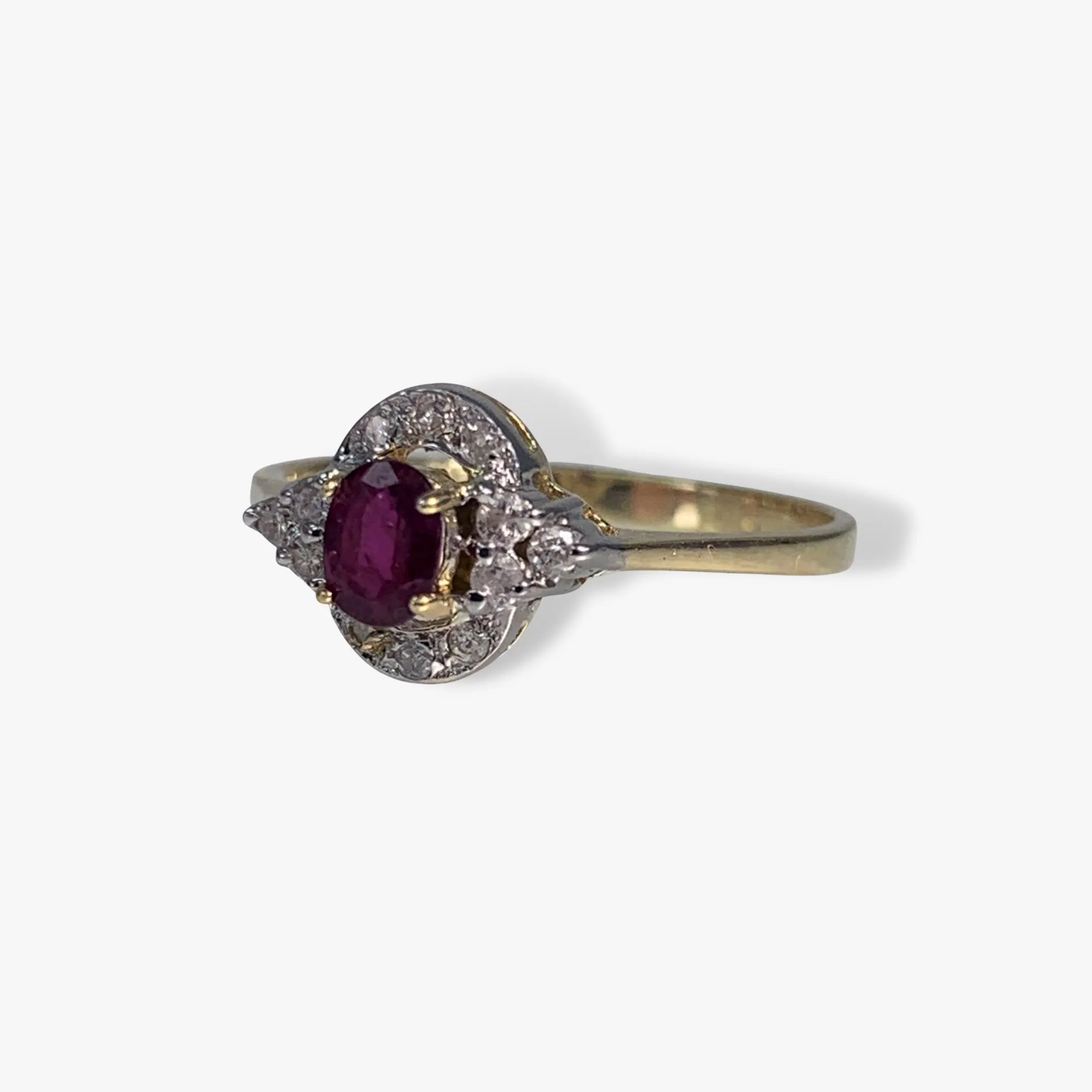 14k Yellow Gold Oval Ruby and Diamond Vintage Ring