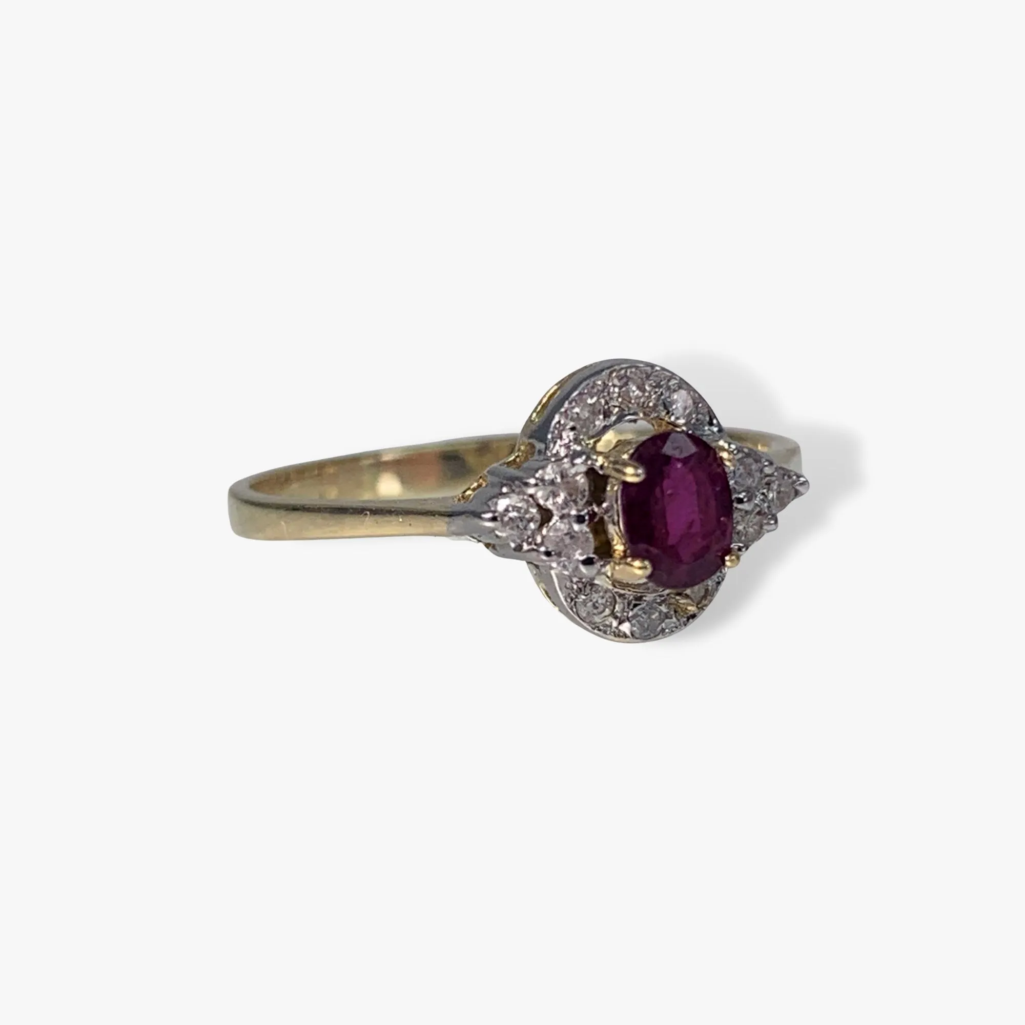 14k Yellow Gold Oval Ruby and Diamond Vintage Ring