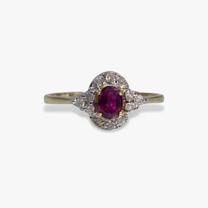 14k Yellow Gold Oval Ruby and Diamond Vintage Ring