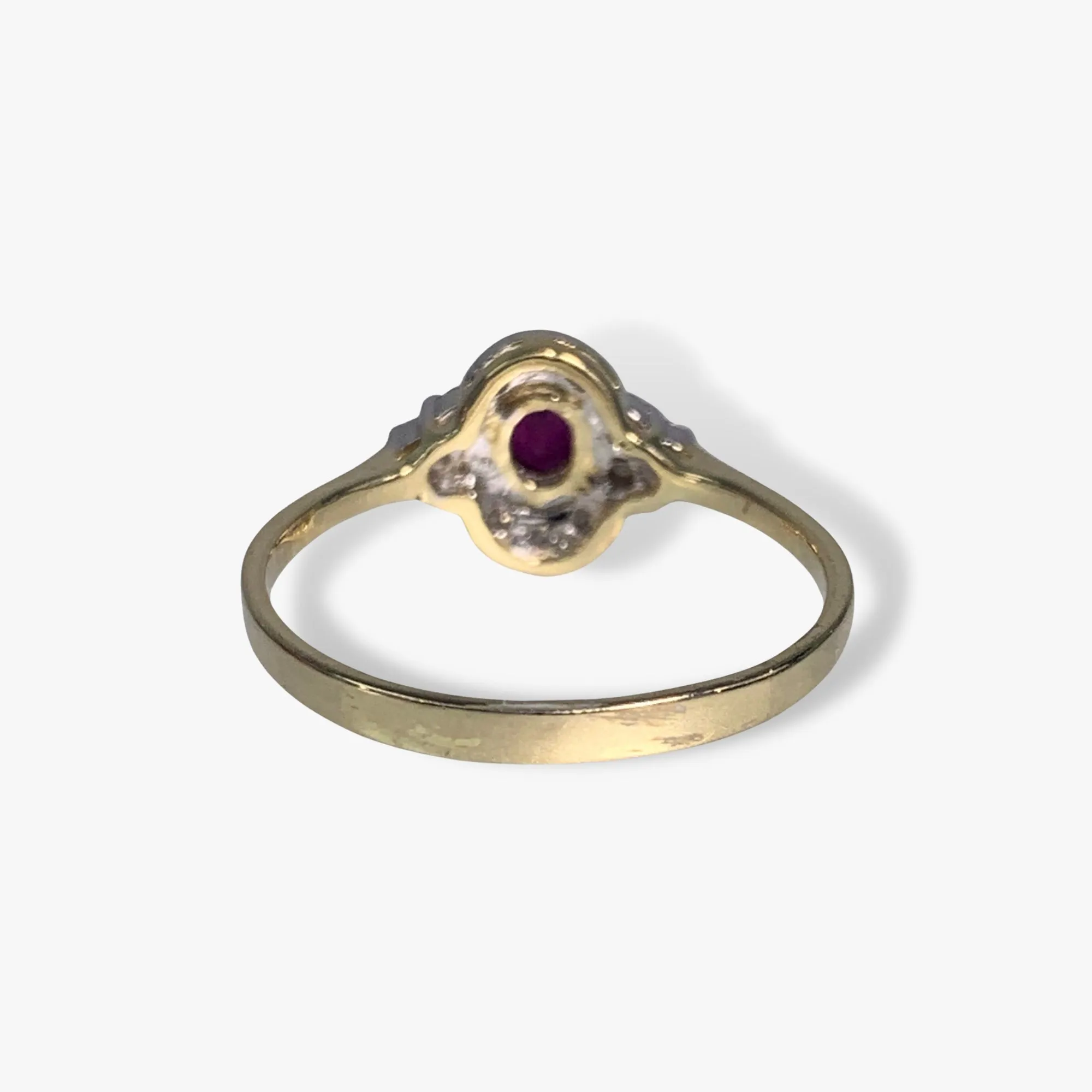 14k Yellow Gold Oval Ruby and Diamond Vintage Ring