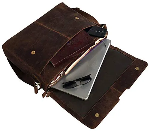 18 Inch Vintage Computer Leather Laptop Messenger Bags for Men Leather Briefcase Shoulder Bag Man & Women Bag (vintage brown)