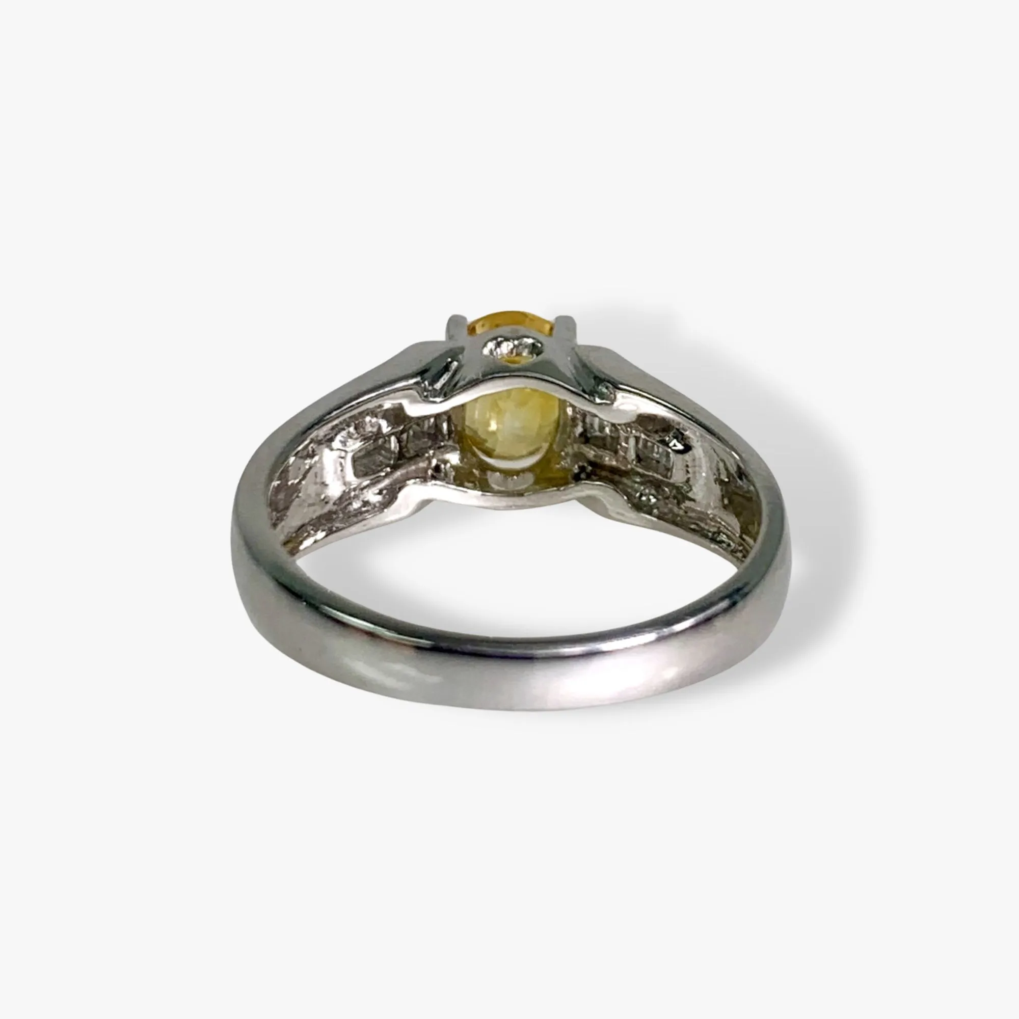 18k White Gold Oval Cut Yellow Sapphire Diamond Vintage Ring