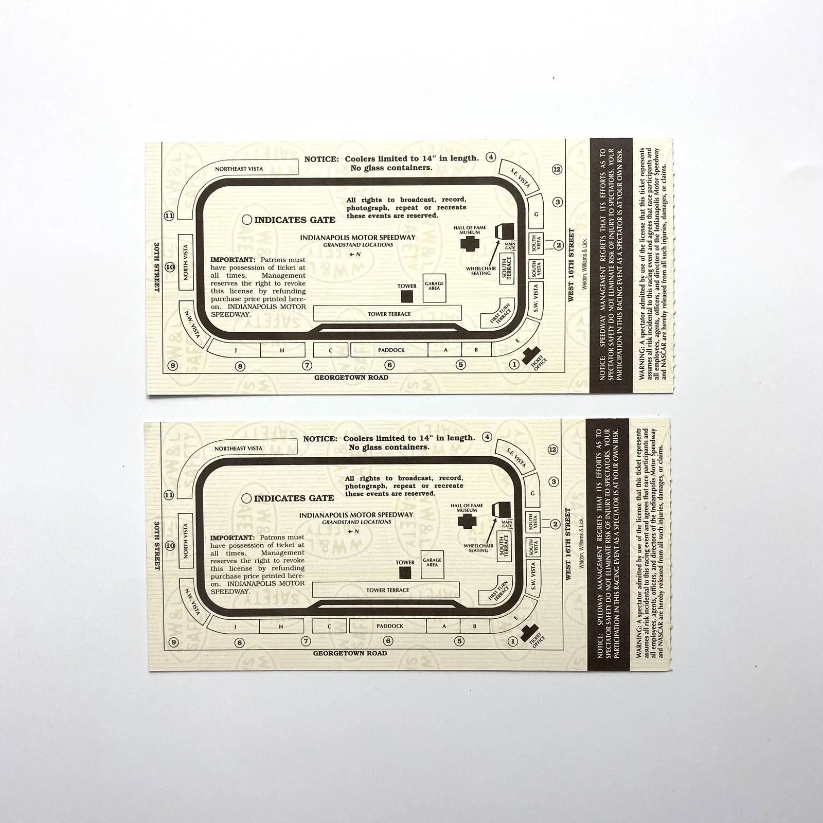 1998 Brickyard 400 Indianapolis Motor Speedway Ticket Stubs, Pair of