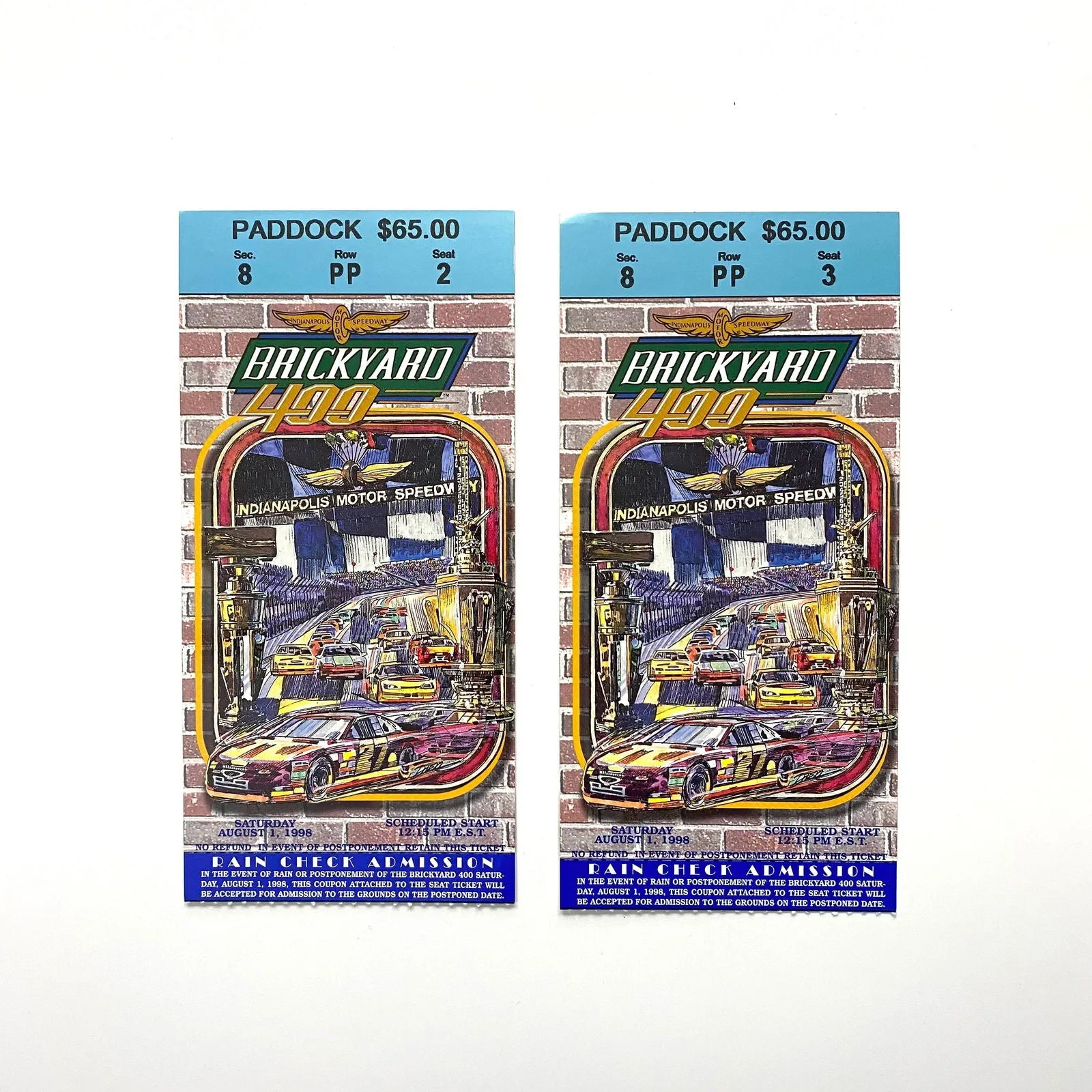 1998 Brickyard 400 Indianapolis Motor Speedway Ticket Stubs, Pair of