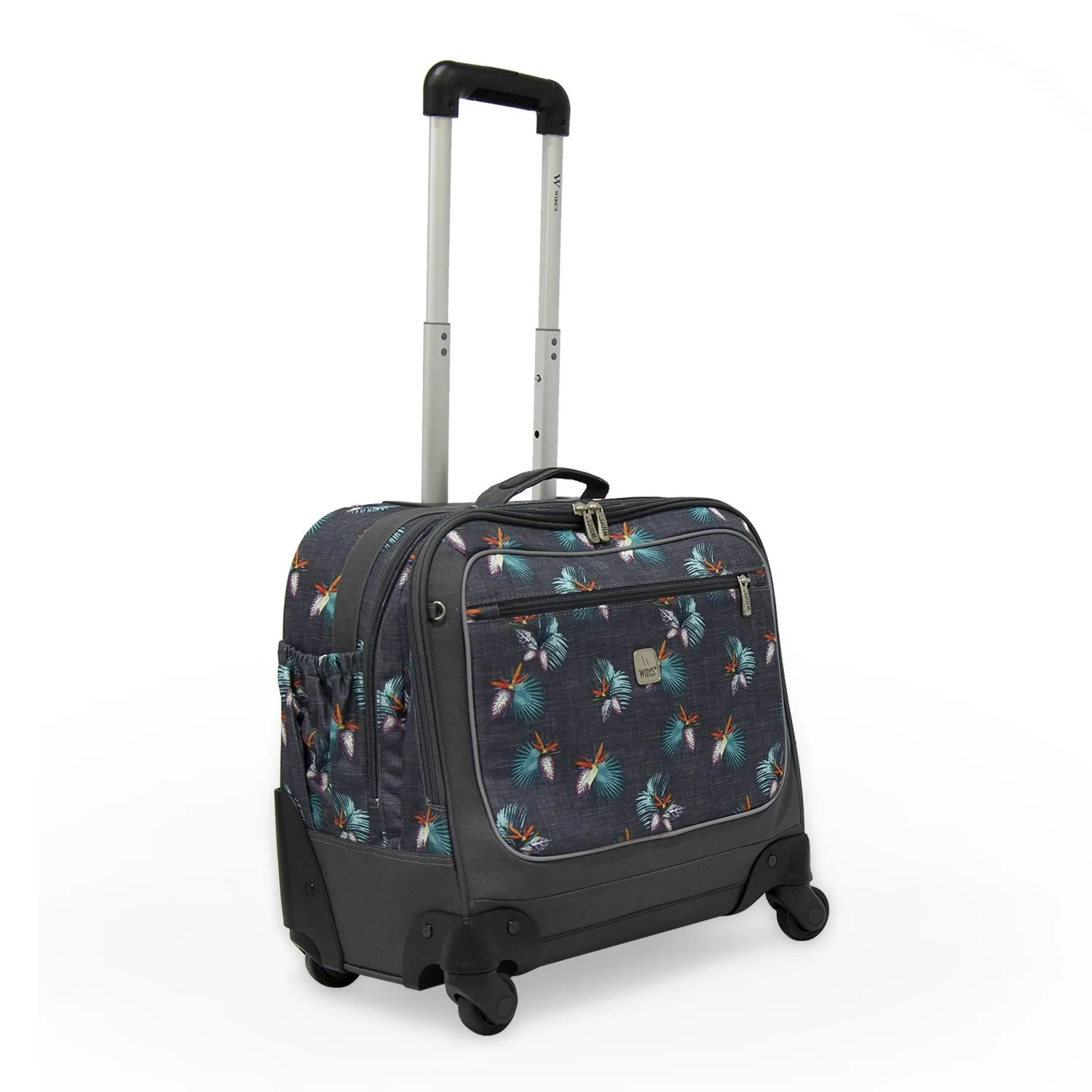 3 Pieces Set - 4 Wheels School Bag trolley with Lunch Bag   Pencil Case Tree Leaves Design