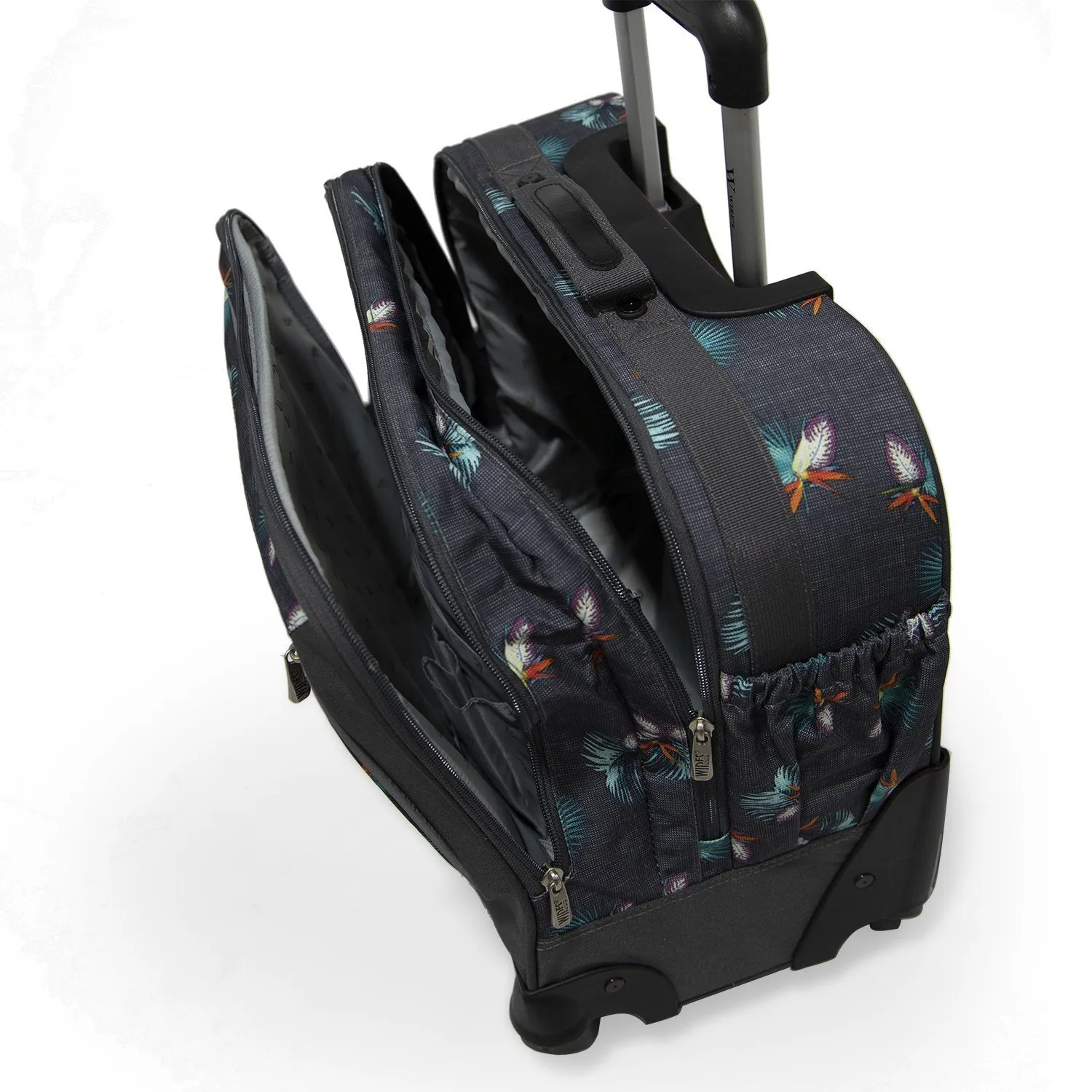 3 Pieces Set - 4 Wheels School Bag trolley with Lunch Bag   Pencil Case Tree Leaves Design