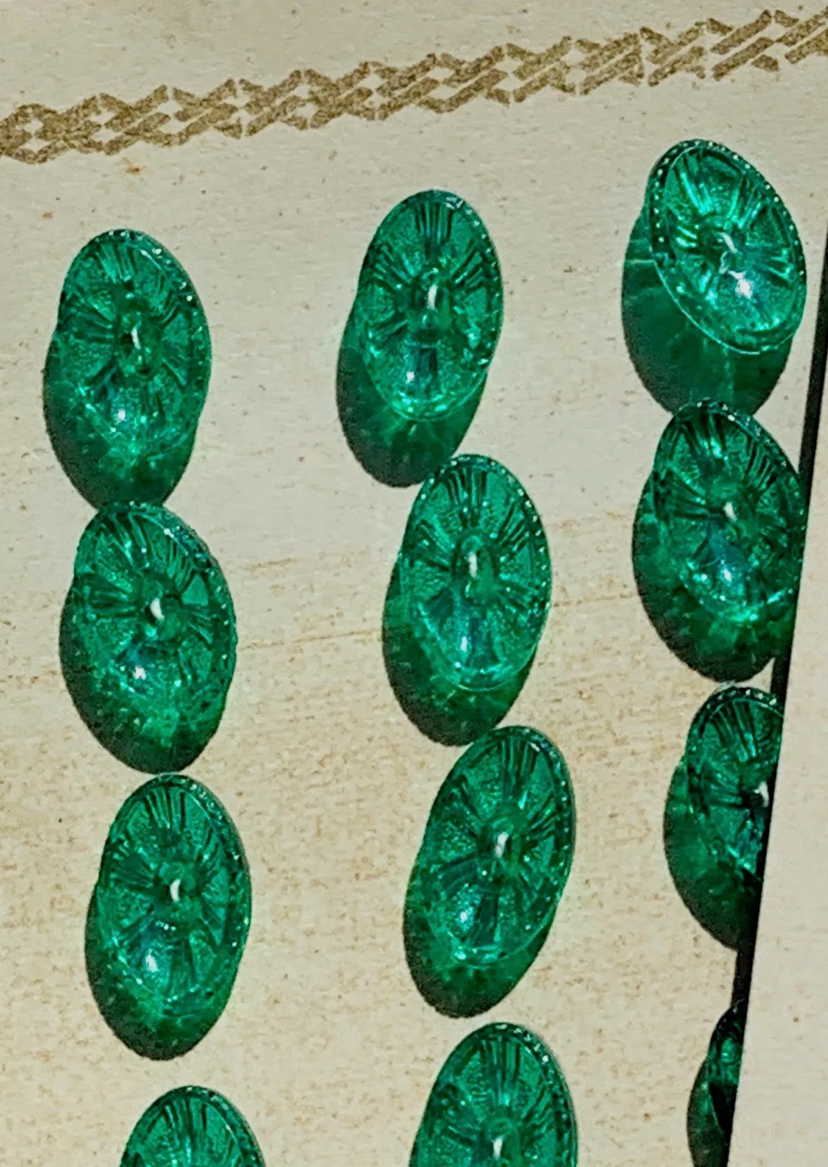 6 Elliptical Glowing Jade Green Vintage Buttons  13mm, 15mm or 17mm long