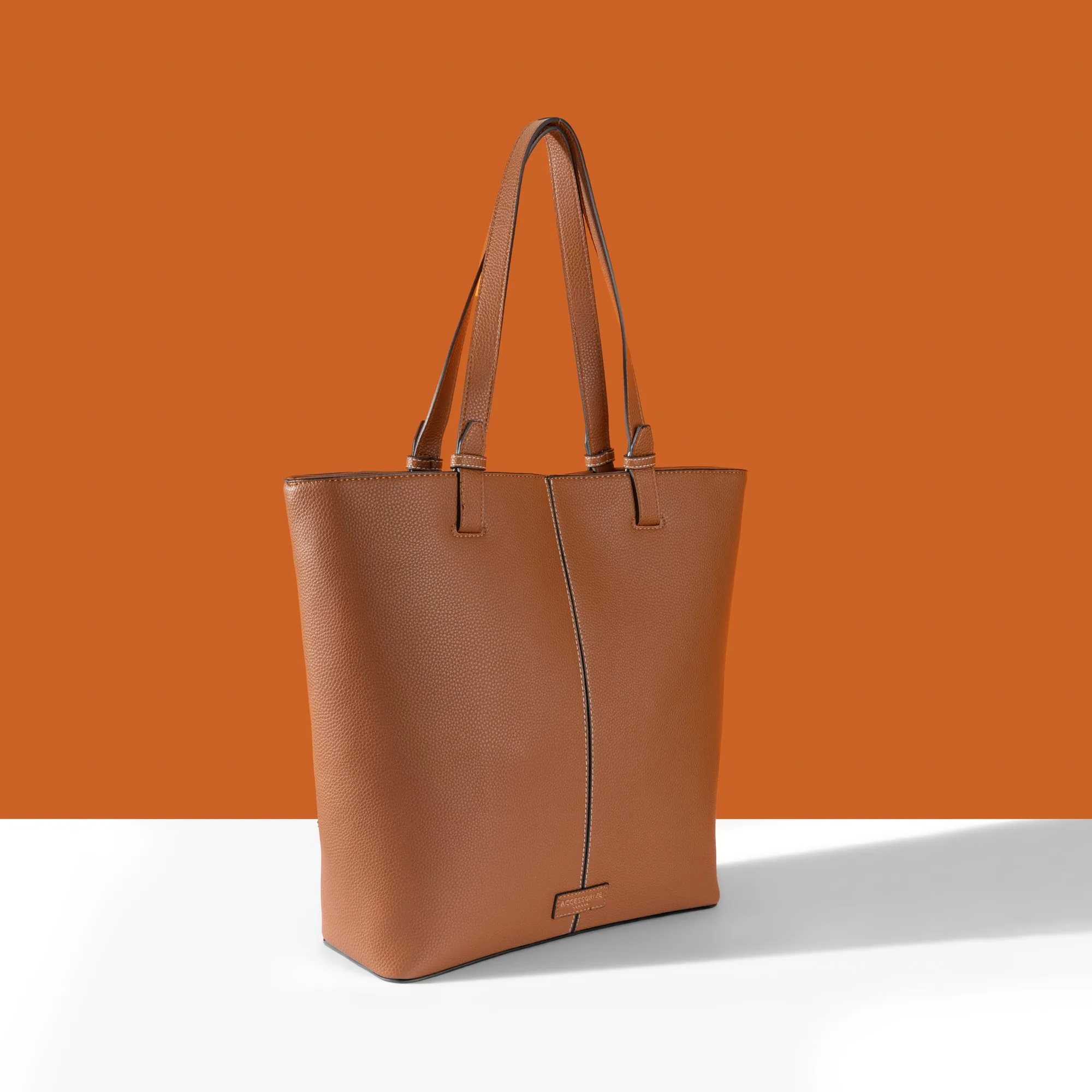 Accessorize London Women's Brown Faux Leather Contrast Stitch Laptop Tote Bag
