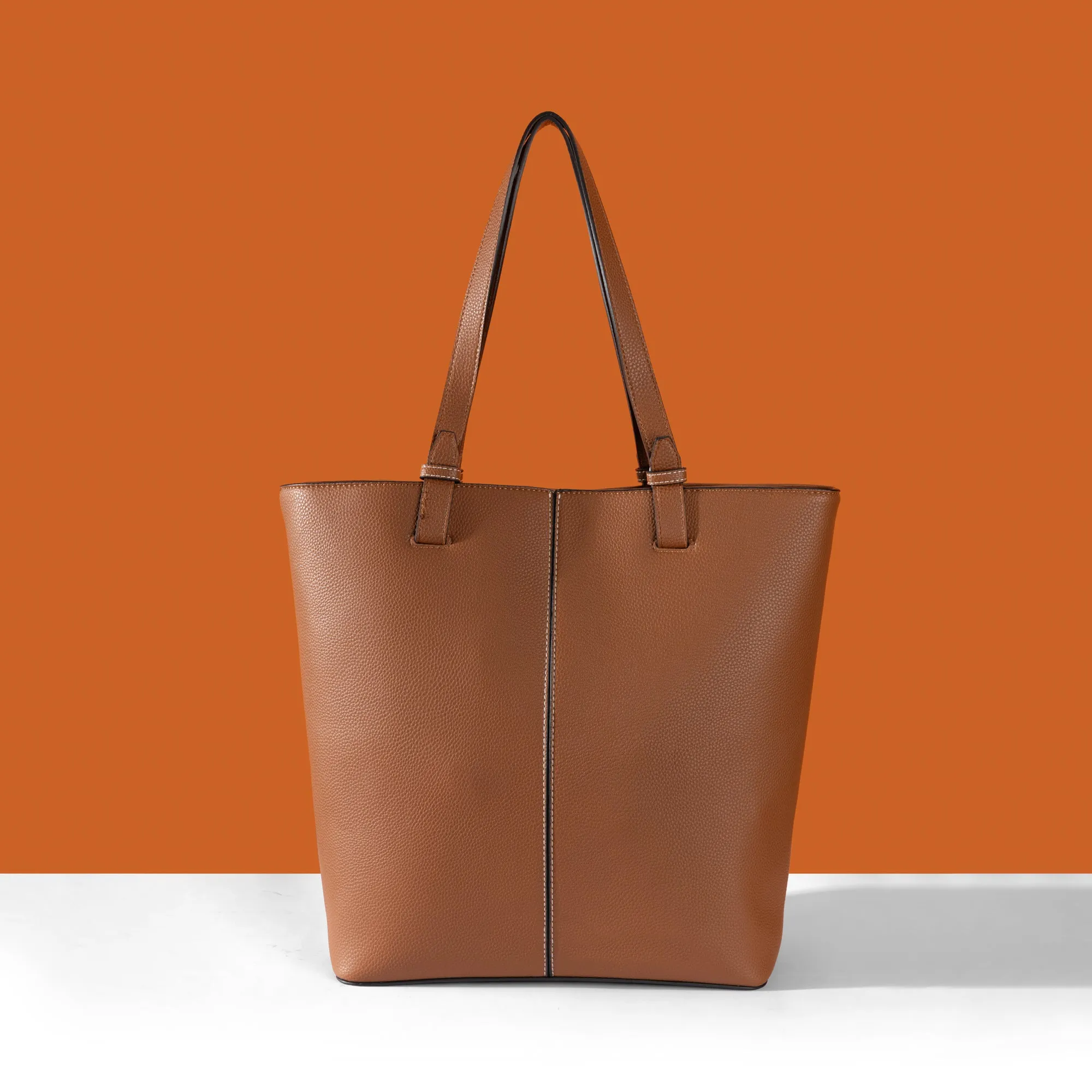 Accessorize London Women's Brown Faux Leather Contrast Stitch Laptop Tote Bag
