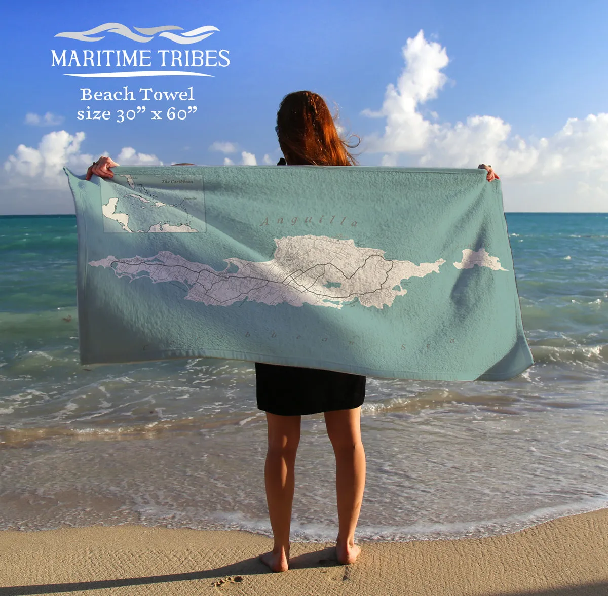 Anguilla Sea Glass Map Quick Dry Towel