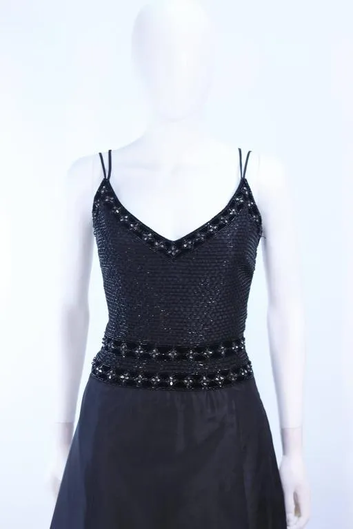 BADLEY MISCHKA Black Satin Beaded Gown Size 4