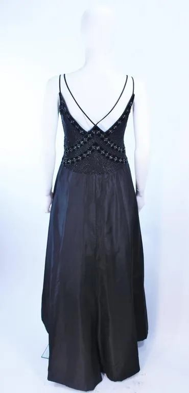 BADLEY MISCHKA Black Satin Beaded Gown Size 4