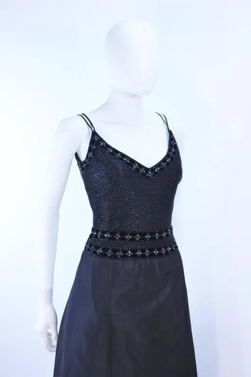 BADLEY MISCHKA Black Satin Beaded Gown Size 4