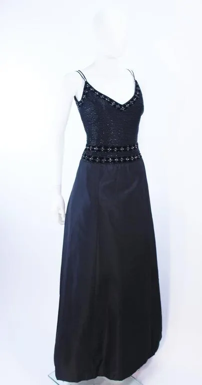 BADLEY MISCHKA Black Satin Beaded Gown Size 4