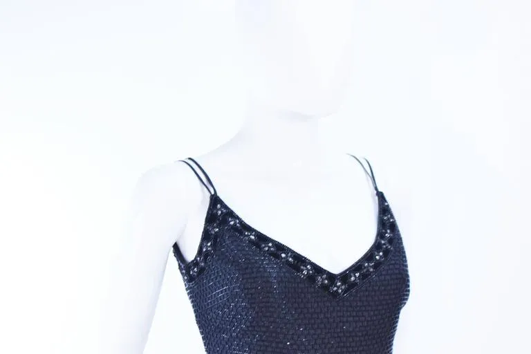 BADLEY MISCHKA Black Satin Beaded Gown Size 4