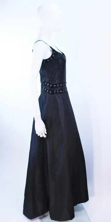 BADLEY MISCHKA Black Satin Beaded Gown Size 4