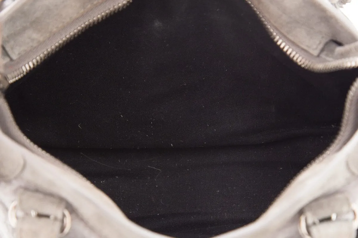 Balenciaga Grey Shearling & Suede Motocross Handbag