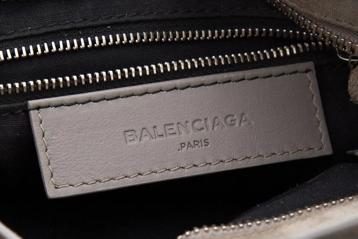 Balenciaga Grey Shearling & Suede Motocross Handbag