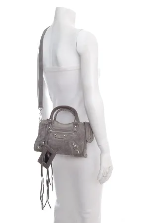Balenciaga Grey Shearling & Suede Motocross Handbag