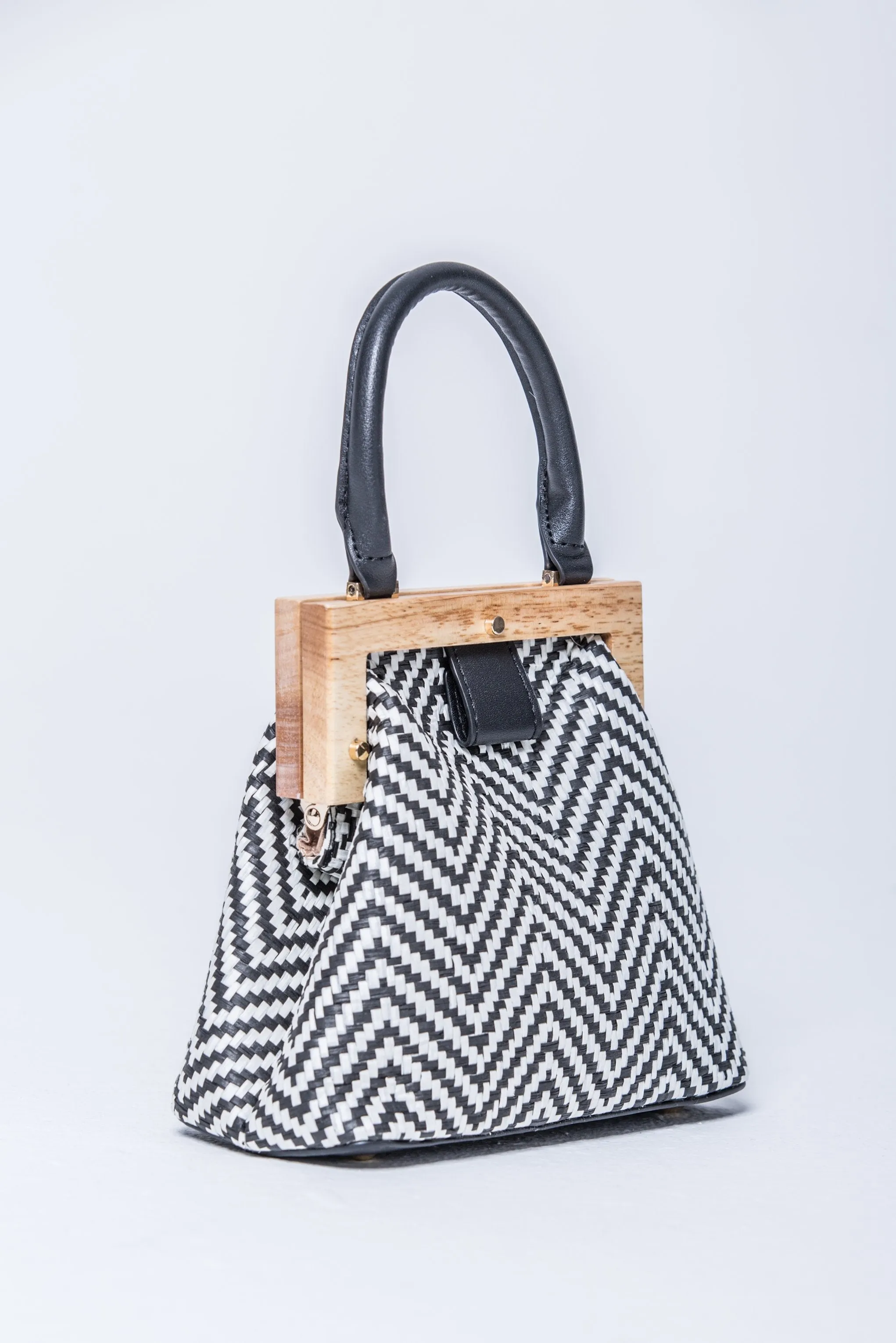 Black and White Chevron Structured Handbag