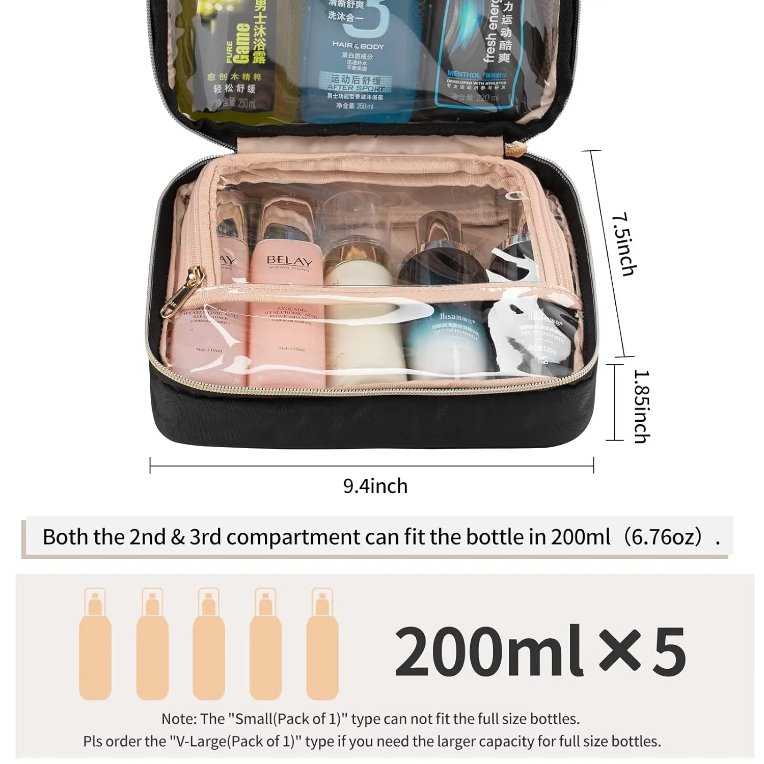 Black Hanging Travel Toiletry Bag