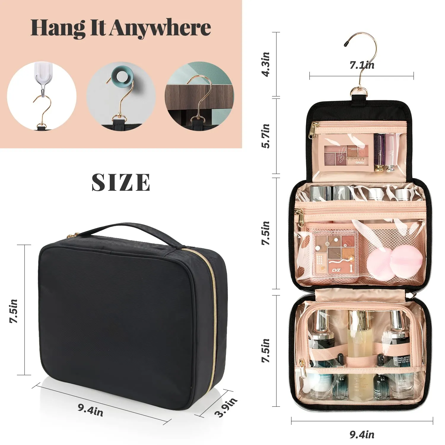 Black Hanging Travel Toiletry Bag