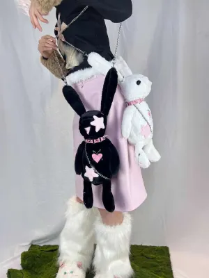 Black White Rabbit Doll Cute Plush Chain Star Love Collar Messenger Bag