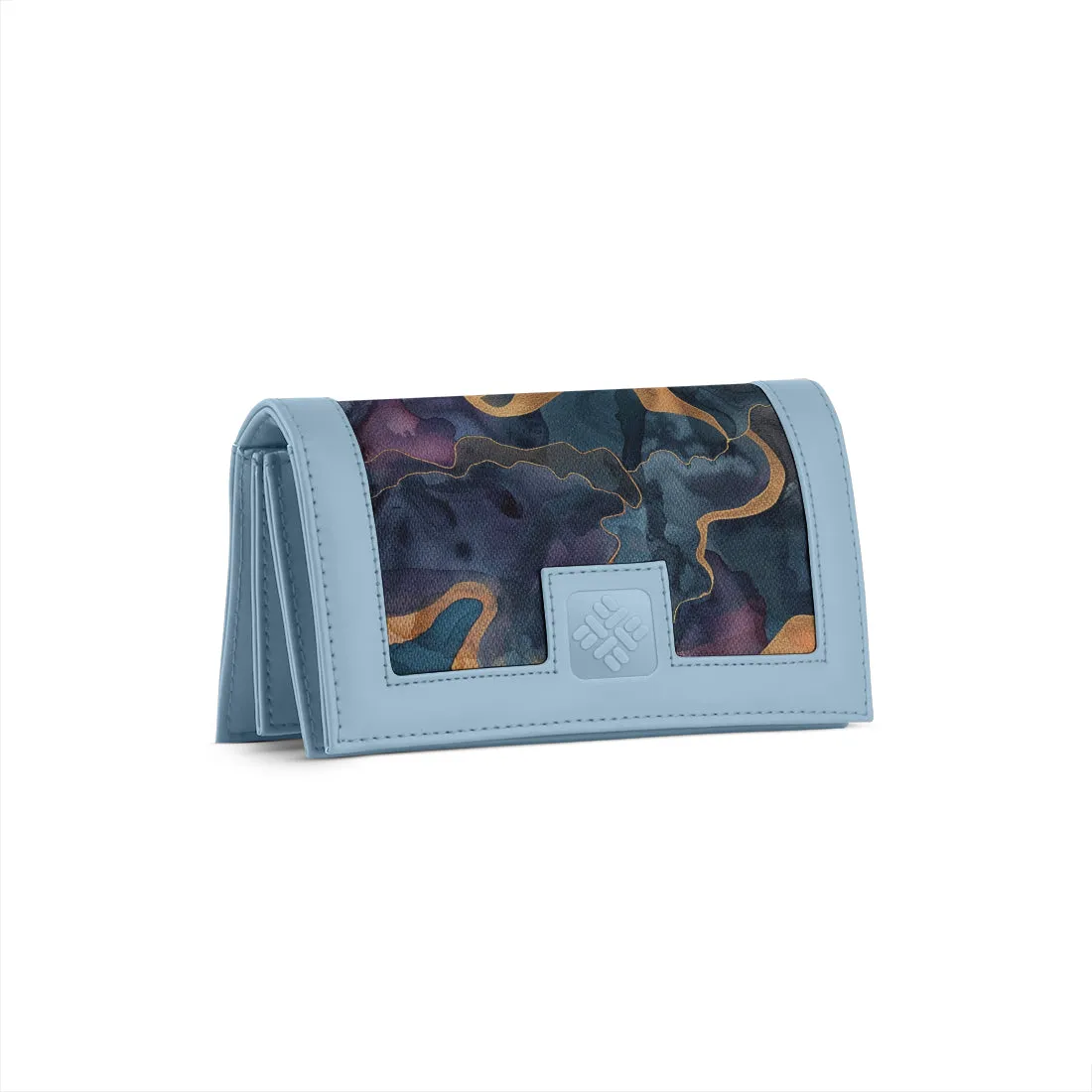 Blue Sleek Elegance Fold Wallet  with Ethereal Watercolor Waves