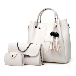 Bosolos Mujers Woman Tote Handbag 3 in 1 Set - Cream