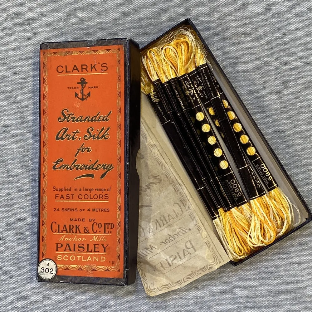 Box of Clark's Stranded Art. Silk Yellow Variegated