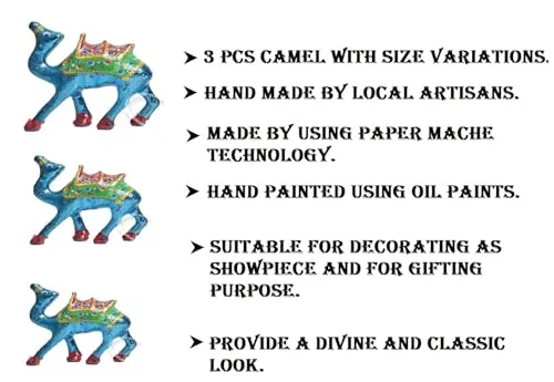 BRAND - E FASHION Handcrafted Showpiece Paper Mache Camel Set| Handmade Home Decoration and Gift Set| Rajasthani tradional Handicraft Decorative Idols|| (Blue)