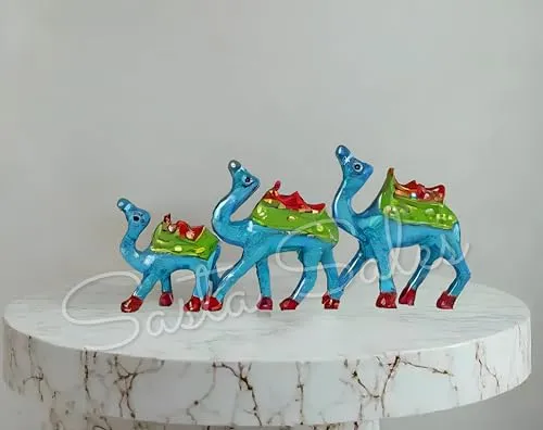 BRAND - E FASHION Handcrafted Showpiece Paper Mache Camel Set| Handmade Home Decoration and Gift Set| Rajasthani tradional Handicraft Decorative Idols|| (Blue)