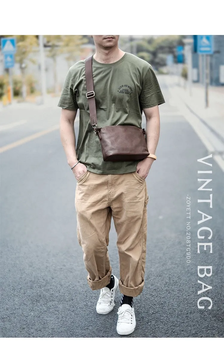 Brown Leather Mens Casual Small Courier Bags Messenger Bag Black Postman Bag For Men