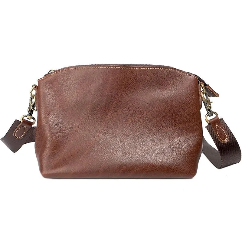 Brown Leather Mens Casual Small Courier Bags Messenger Bag Black Postman Bag For Men