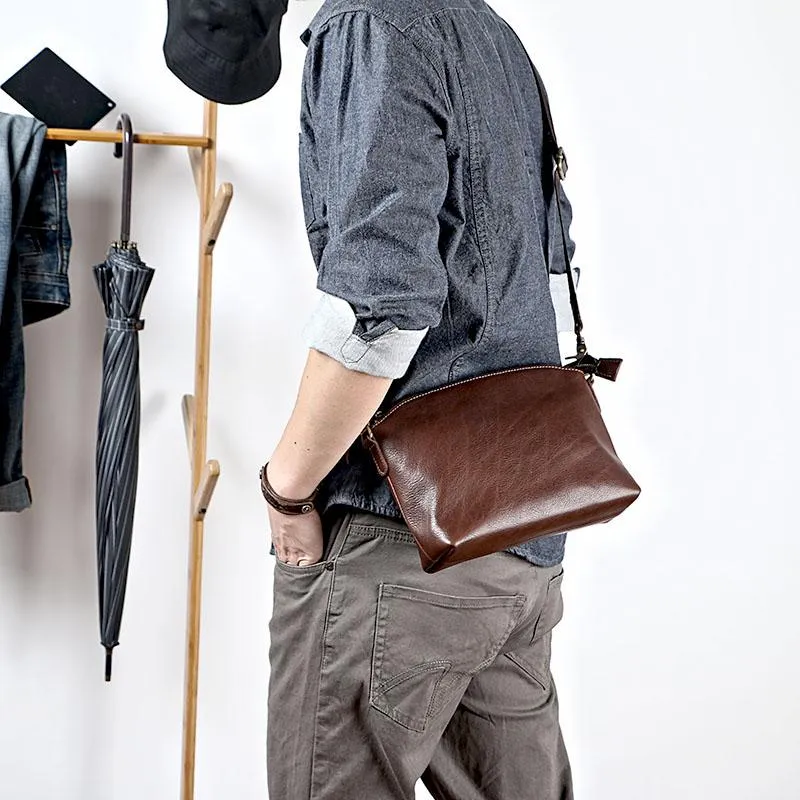Brown Leather Mens Casual Small Courier Bags Messenger Bag Black Postman Bag For Men