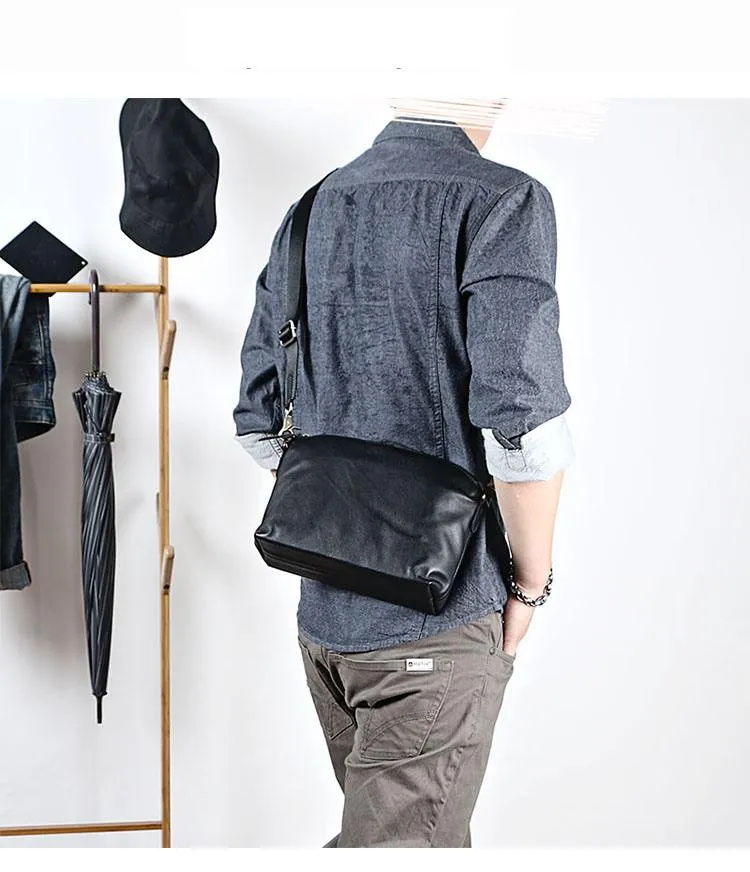 Brown Leather Mens Casual Small Courier Bags Messenger Bag Black Postman Bag For Men
