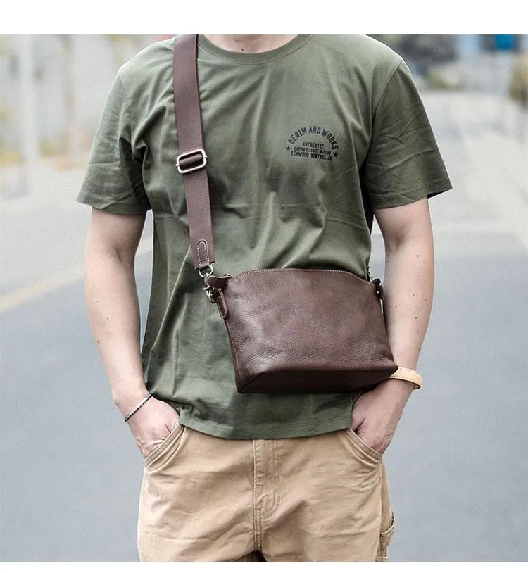 Brown Leather Mens Casual Small Courier Bags Messenger Bag Black Postman Bag For Men
