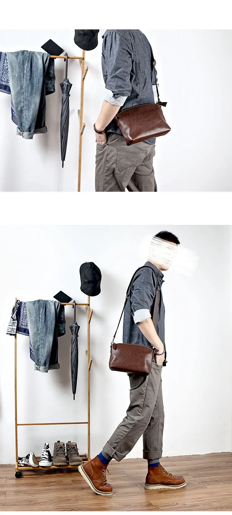 Brown Leather Mens Casual Small Courier Bags Messenger Bag Black Postman Bag For Men