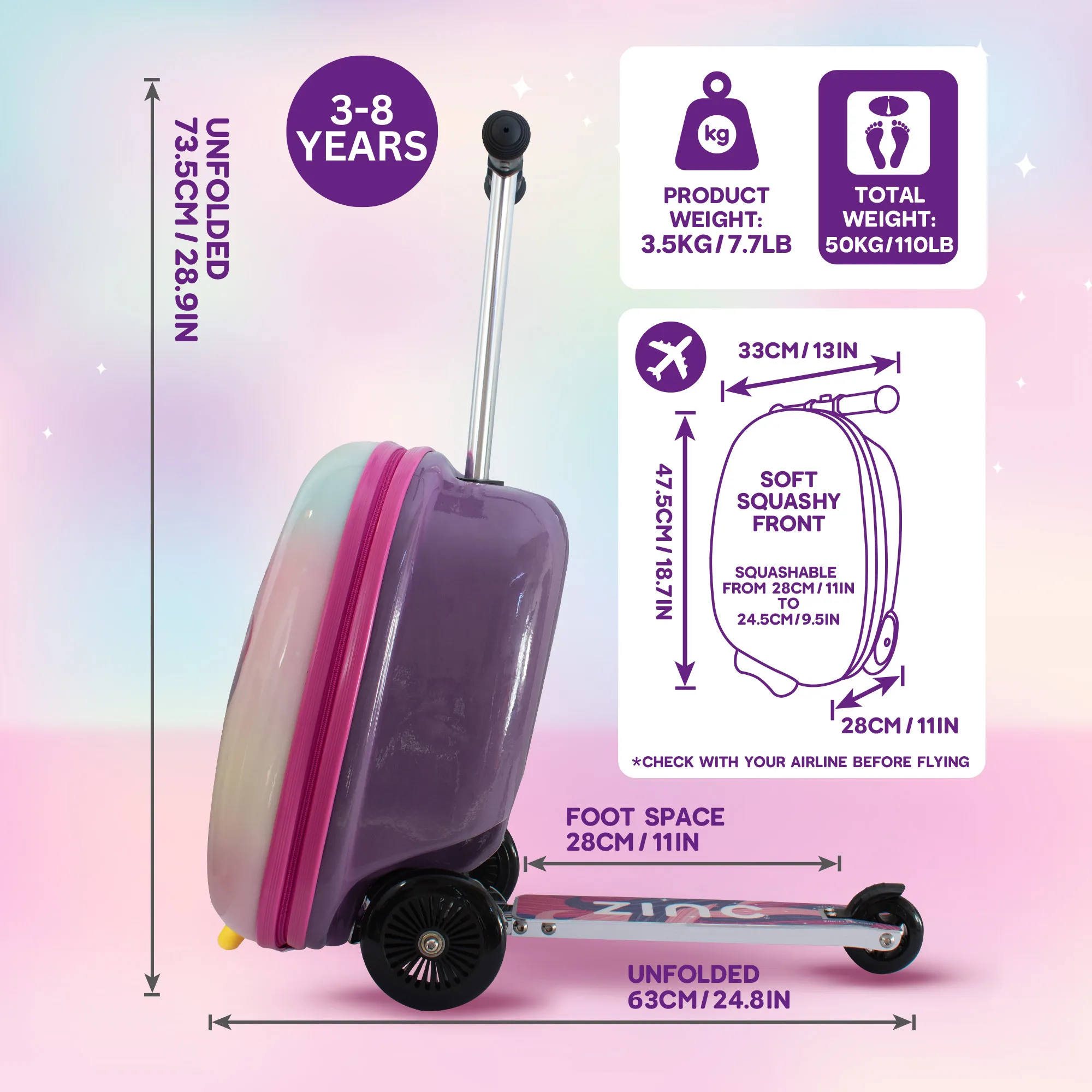 BUY 1 GET 1 FREE! Zinc Flyte Luna the Unicorn Scooter Suitcase
