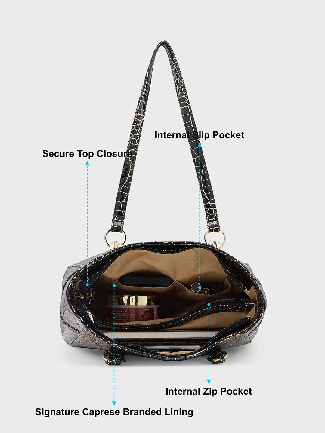 Caprese Miranda Tote Large Croco Womens Office Handbag Black