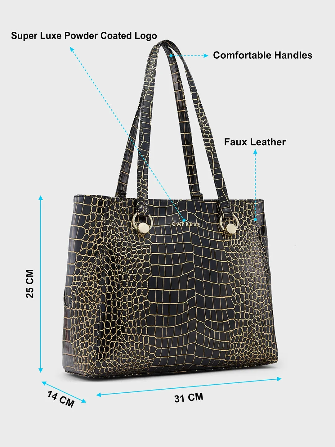 Caprese Miranda Tote Large Croco Womens Office Handbag Black