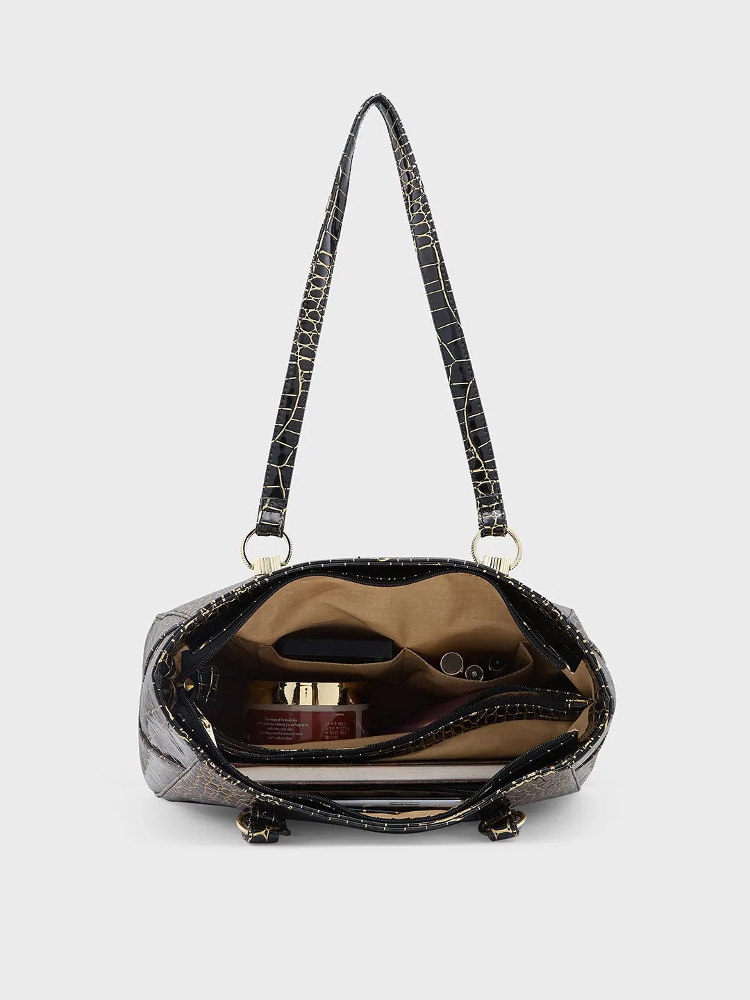 Caprese Miranda Tote Large Croco Womens Office Handbag Black