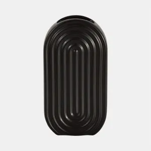 Cer, 11" Oval Ridged Vase, Black